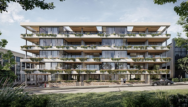 Stambeni kompleks Domain Collection’s Carlton Gore Road ponovo iskoristio postojeću betonsku stukturu. Ljubaznošću LCO Domain Ltd.