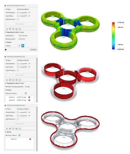 Tri primera rezultata opcije „design recommendation“ in Fusion 360