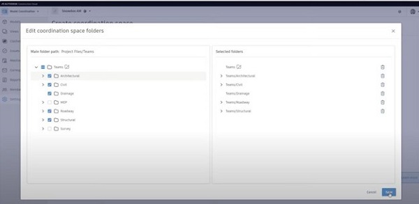 Podešavanje fascikli prostora za koordinaciju u Autodesk Construction Cloud-u